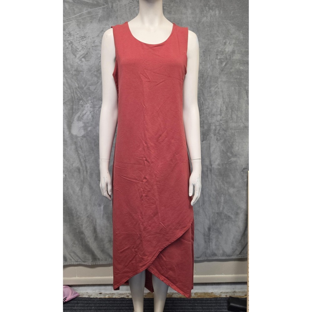 Ady P Dress Womens 1X Red Solid Jersey Asymmetric Hem Tank Midi Casual Summer